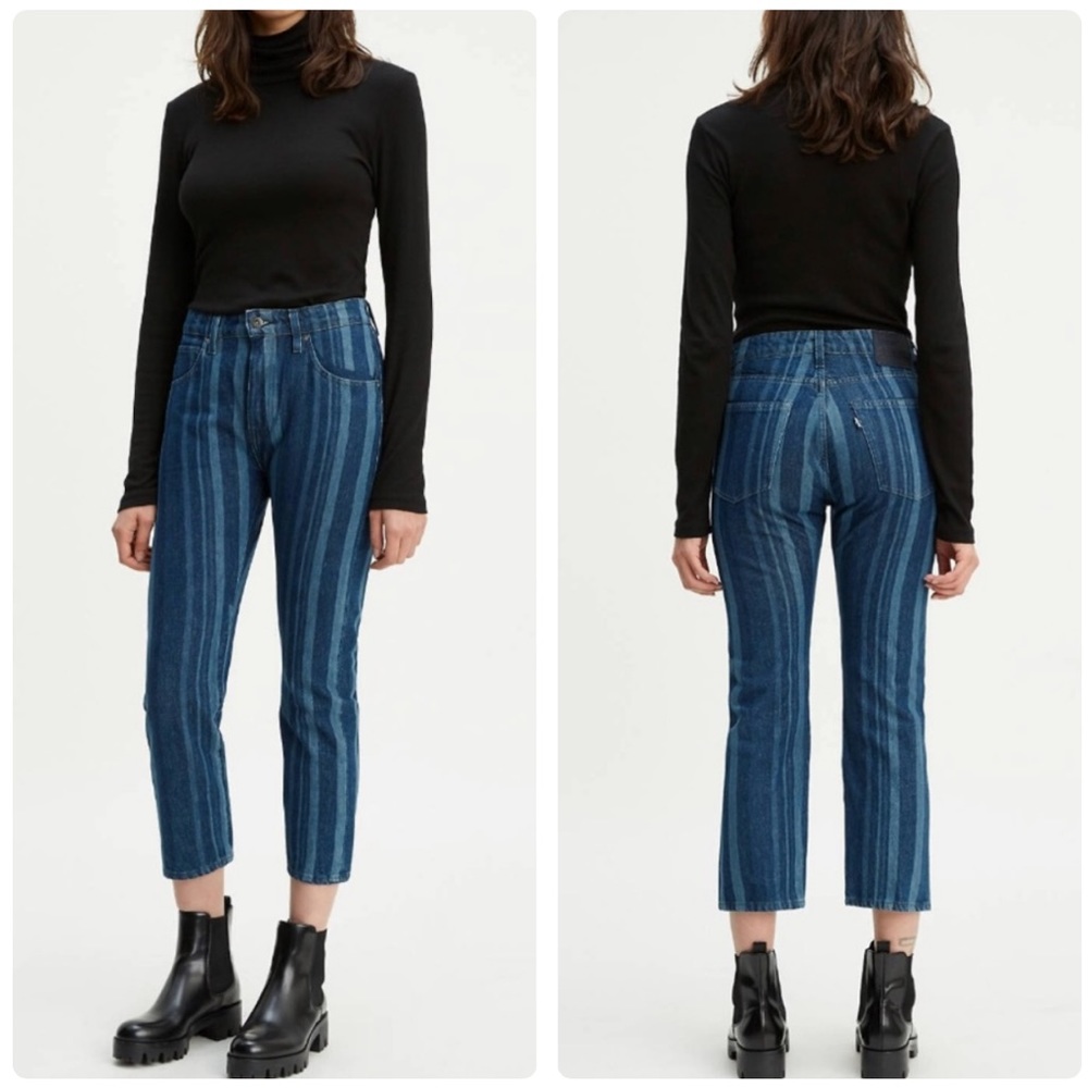 NWT Levi’s Made & Crafted Slim Crop Stripe Jeans in Wash: Indigo Blanket Size 28